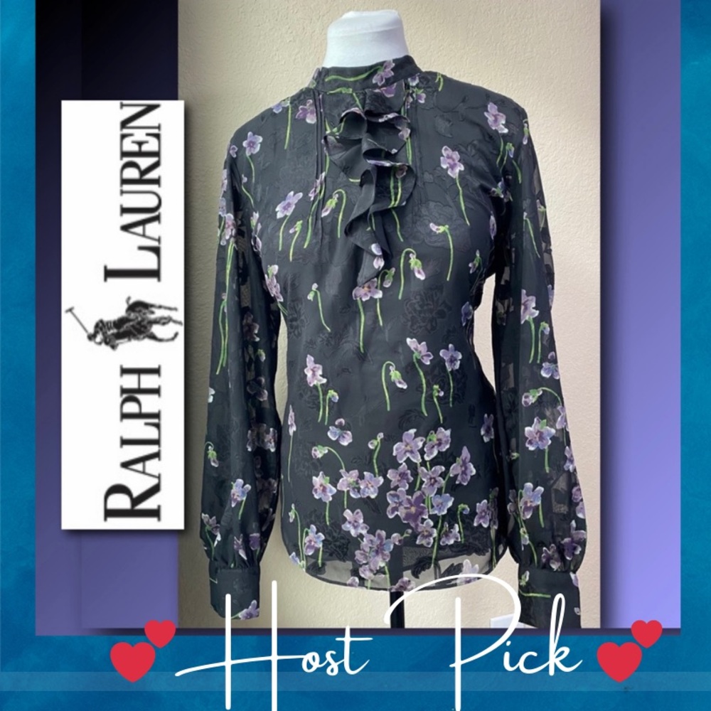 RALPH LAUREN Womens Black Front Ruffled Pleated Floral Print blouse
Size 14 - Picture 1 of 16